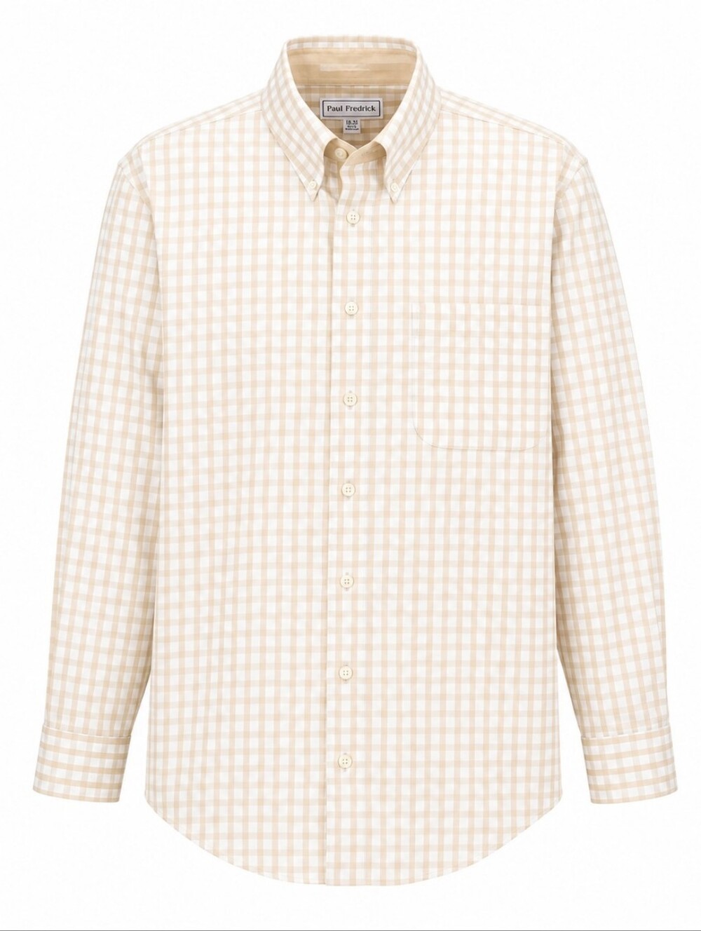 Paul Fredrick Men Plaid Non Iron Cotton Dress Shirt Beige White XXL 18 33